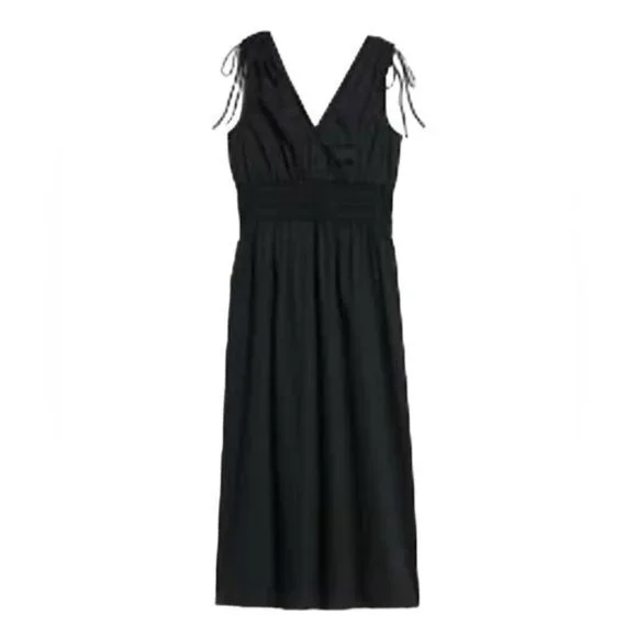 Old Navy Fit & Flare Sleeveless Tie-Shoulder Smocked Maxi Dress Size L New Black - Picture 2 of 13
